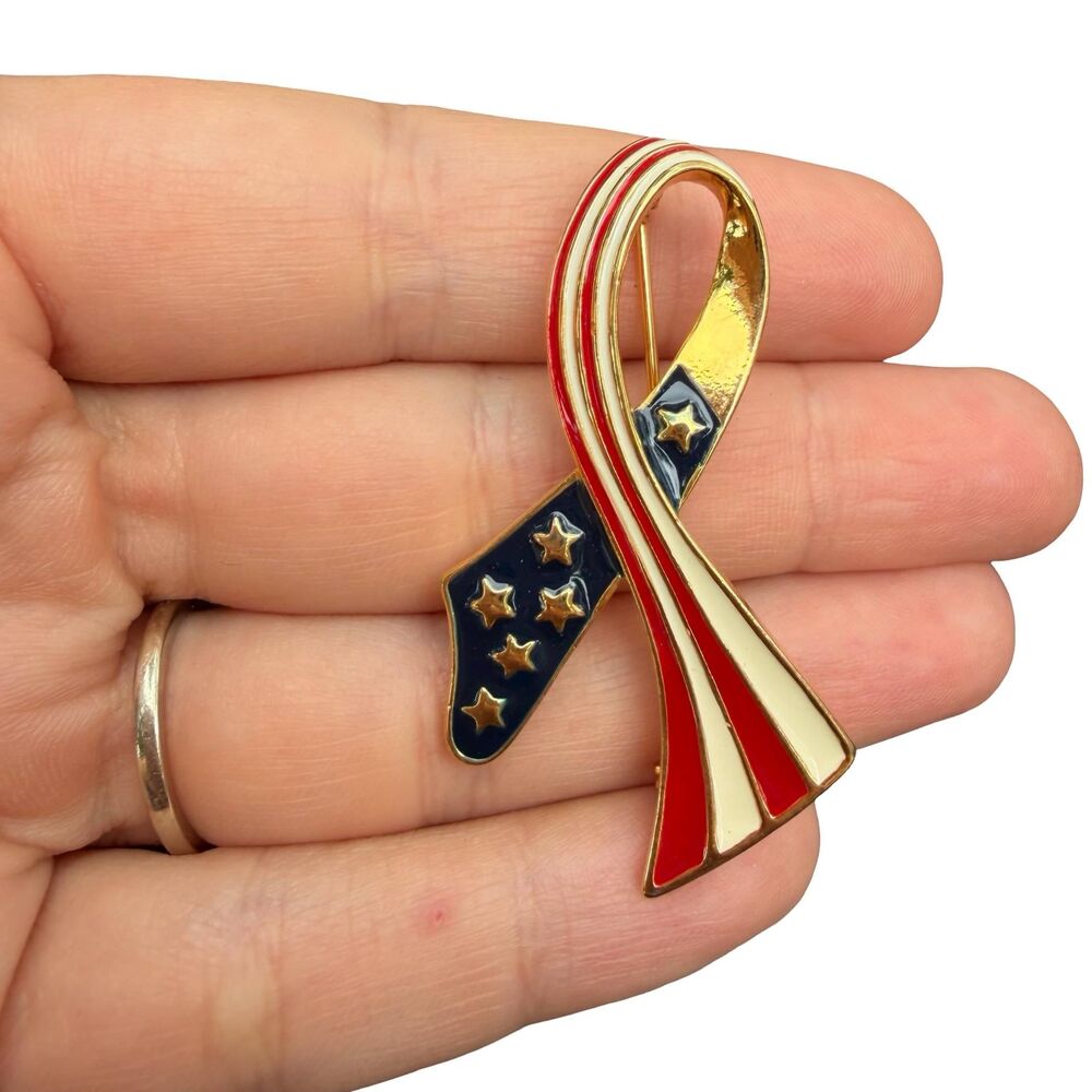 Signed Darlene Pin Brooch American Flag Ribbon Enamel September 11th 2001 USA